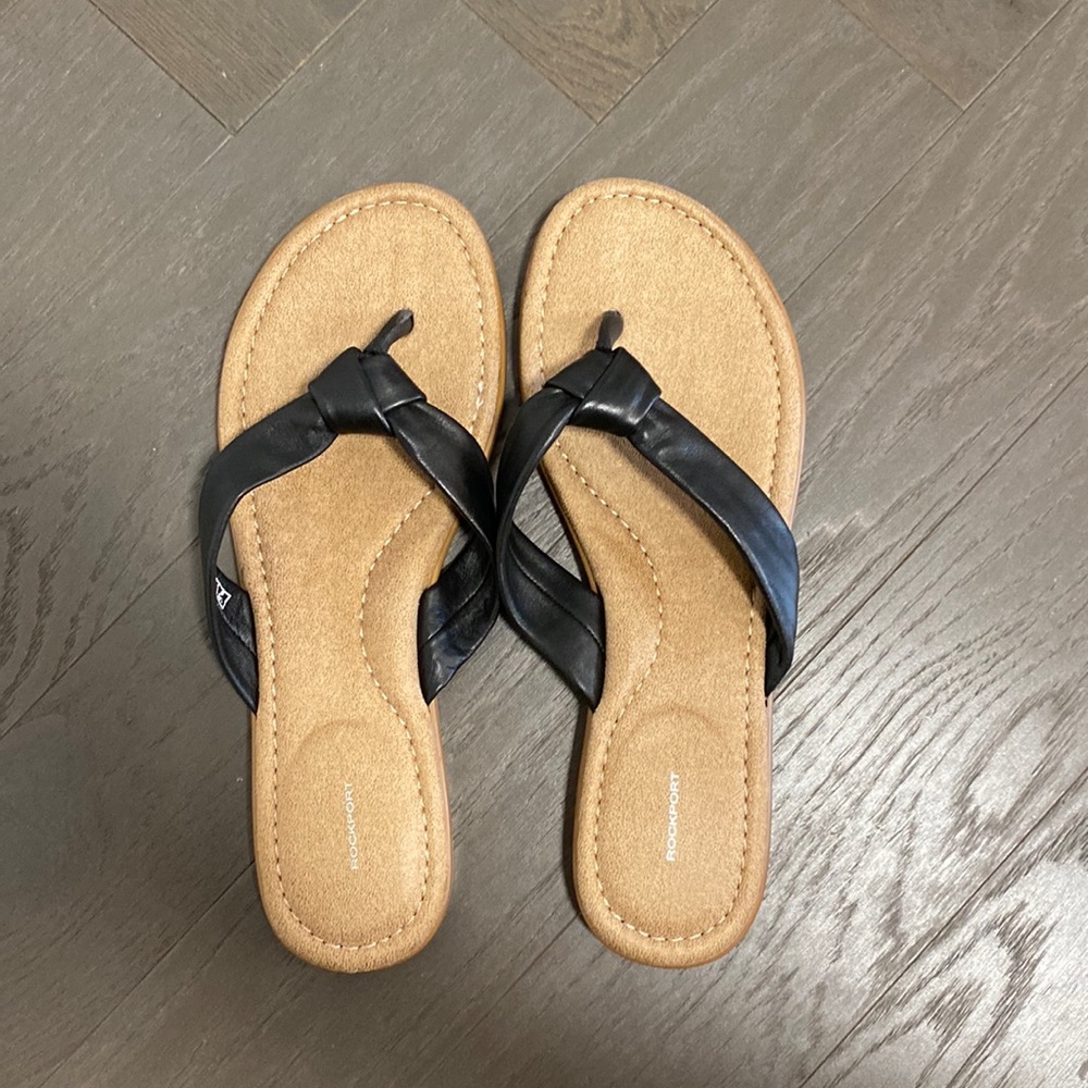 NWOT Rockport Black Leather Sandals Womens - Picture 2 of 12